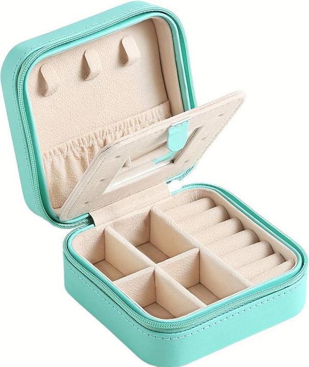 Only-Bags.Store 1 Stück Mini-Reise-Schmuck-Organizer im klassischen Stil mit Spiegel, 3-lagiger Aufbewahrungskoffer