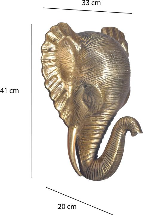 Produktbild FineBuy Wanddeko Wohndeko Elefant 41 cm Aluminium Gold Afrika Dekoration Modern