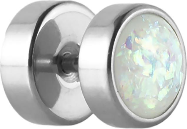 Produktbild Star Piercing Fake Plug silber mit Opal Glitter weiss (ohne Messing, Chirurgenstahl 316L)