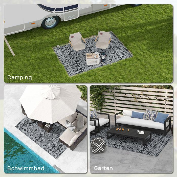 Produktbild Swisshandel24 Outdoor-Teppich Wasserabweisender Kunststoffteppich, Wendbar, für Camping & Terrasse, Schwarz+Grau