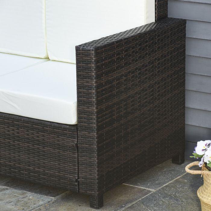 Actual product image Swisshandel24 Poly rattan sofa with cushions 3-seater garden lounge sofa metal polyester brown+white 185 x 70 x