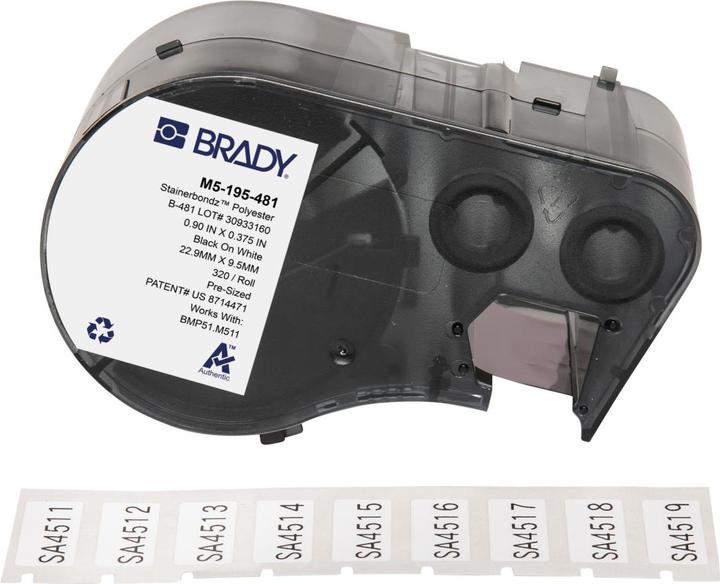 Produktbild Brady M5-195-481, Polyester, Schwarz auf weiss, matt, 22.86 x 9.53 mm, permanent (320 E.)