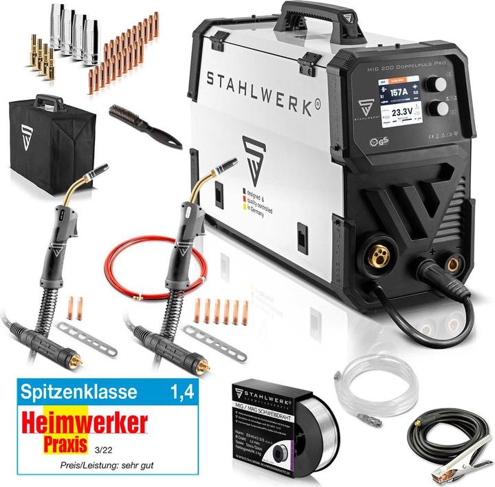 Actual product image Stahlwerk Welding machine MIG MAG 200 double pulse Pro fully synergic with accessories