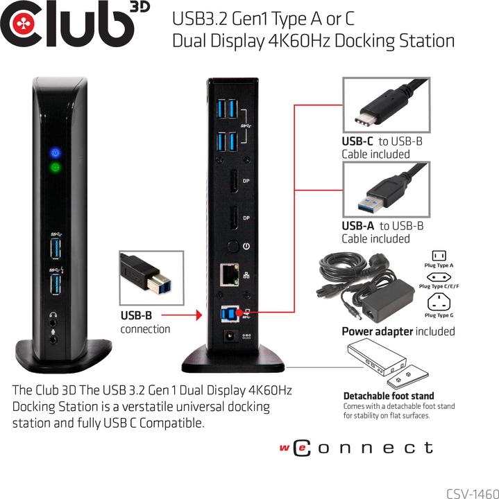 Produktbild Club 3D Dual Display Docking Station 4K60Hz (USB-B, 6 Ports)