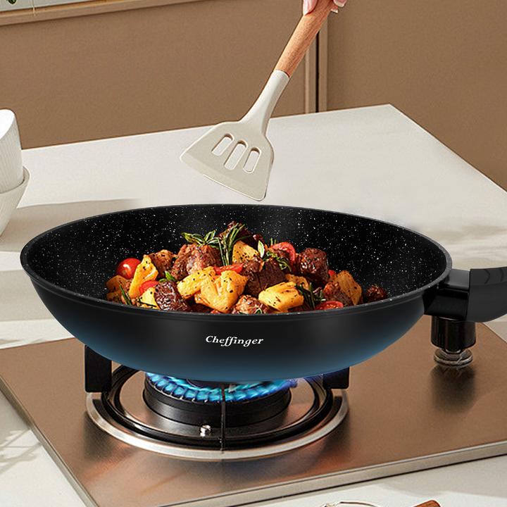 Immagine prodotto Cheffinger Set di 3 padelle con rivestimento effetto marmo e rivestimento antiaderente (28 cm, Padella per friggere, Alluminio)