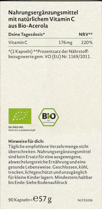 Nährwerte und Zutaten Nature Love Natürliches Vitamin C (57 g)