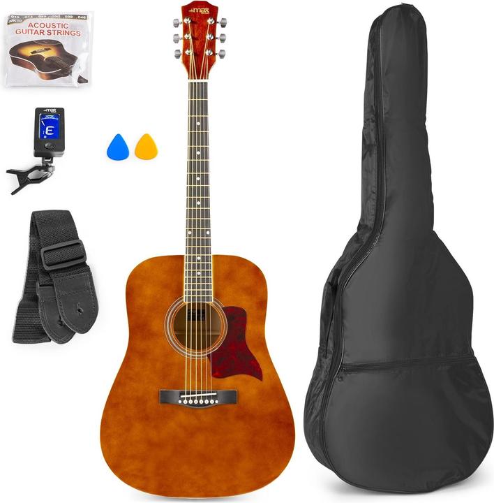 Max Westerngitarre SoloJam Set Dark Natural (Akustik Gitarren Set, Palisander, Linde)