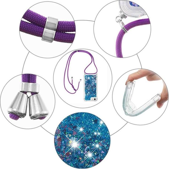 Immagine prodotto Cover-Discount iPhone SE / 8 / 7 - custodia glitterata con cordino blu (Apple iPhone 8, Apple iPhone 7)