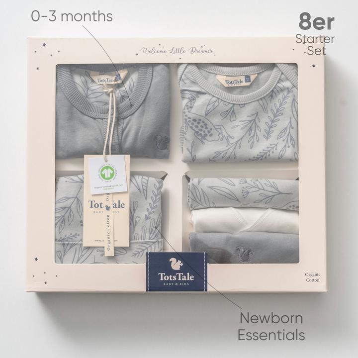 Image du produit TotsTale Premium 8-tlg. Newborn Starter-Set – Babykleidung aus Bio-Baumwolle – Geschenk zur Geburt (50, 56, 62, 68)