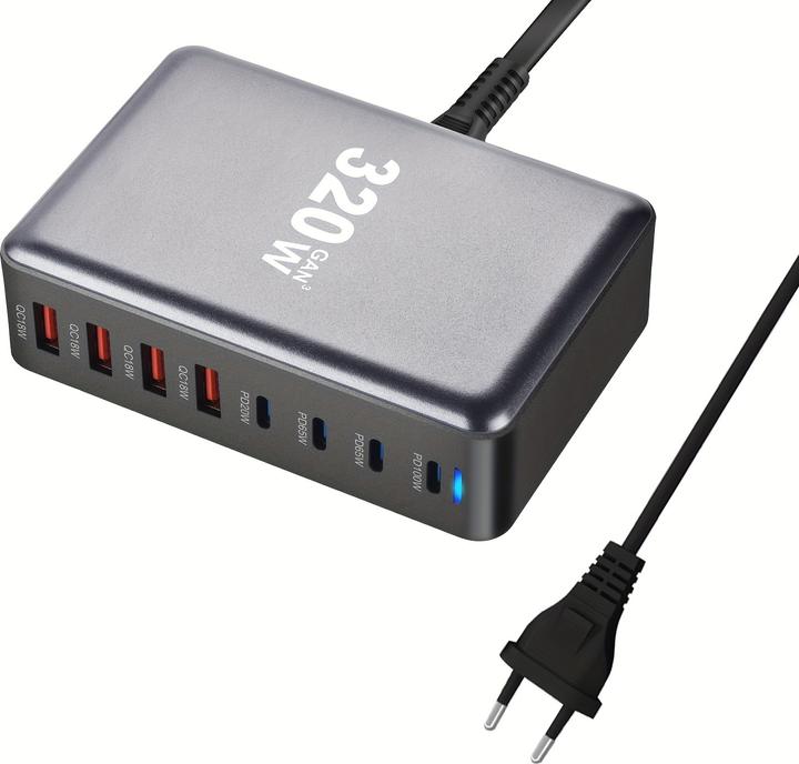 Actual product image PhoneLook Schnellladegerät 320W Hub GaN III USB-C 8 Ports für PC/Tablet/Smartphone mit CH/EU Stecker (320 W)