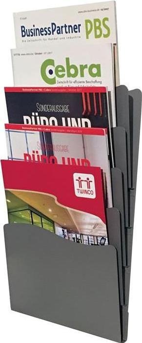 Image du produit Twinco Porte-brochures H430xL240xTmm Nombre de compartiments 5 DIN A4 Métal argenté (A4)