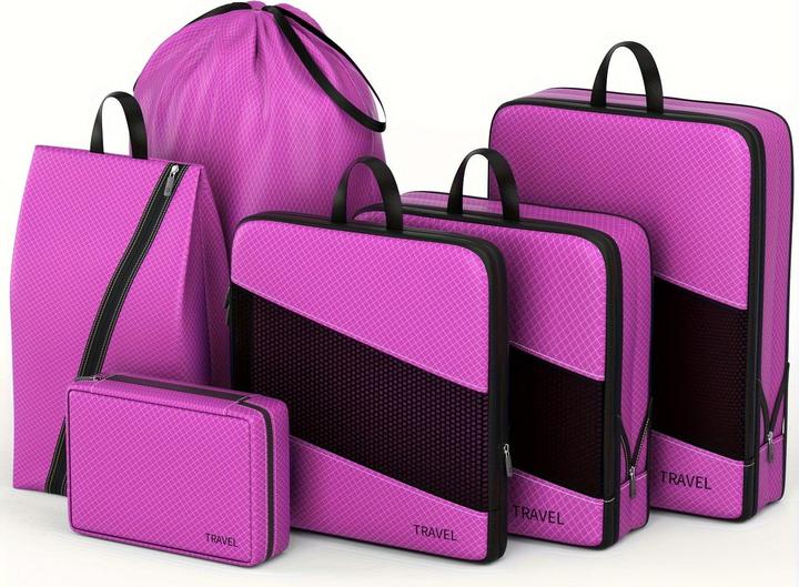 Only-Bags.Store 6 Stück Kompressions-Packwürfel für Koffer, erweiterbare Aufbewahrungstaschen für Reiseutensilien