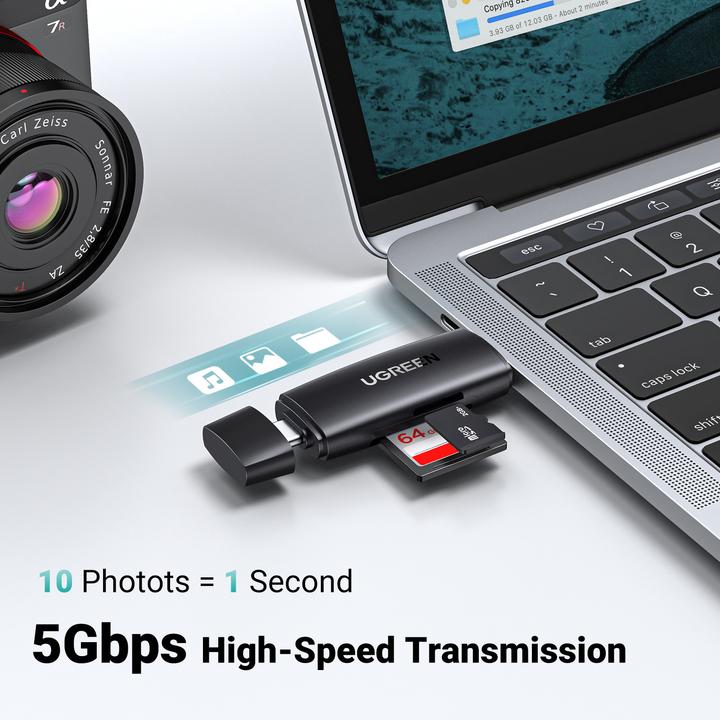Produktbild Ugreen CM304 USB + USB-C Adapter Card Reader SD + microSD (black) (USB-C)