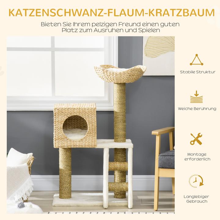 Image du produit PawHut Arbre à chat avec niche pour chat (100.50 cm, Blanc + Nature)