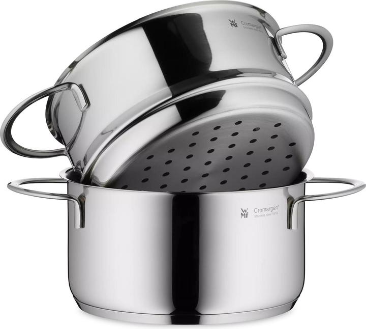 WMF Kochtopf Dampfgarer 16cm klein Metalldeckel 1,2l Mini Edelstahl Induktion (16 cm, Dampfkochtopf, Edelstahl)