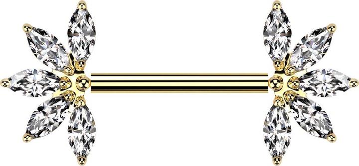 Produktbild Star Piercing Threadless Barbell vergoldet mit zwei Fächer vergoldet fünf Kristalle silber (ohne Messing, Titan G23)