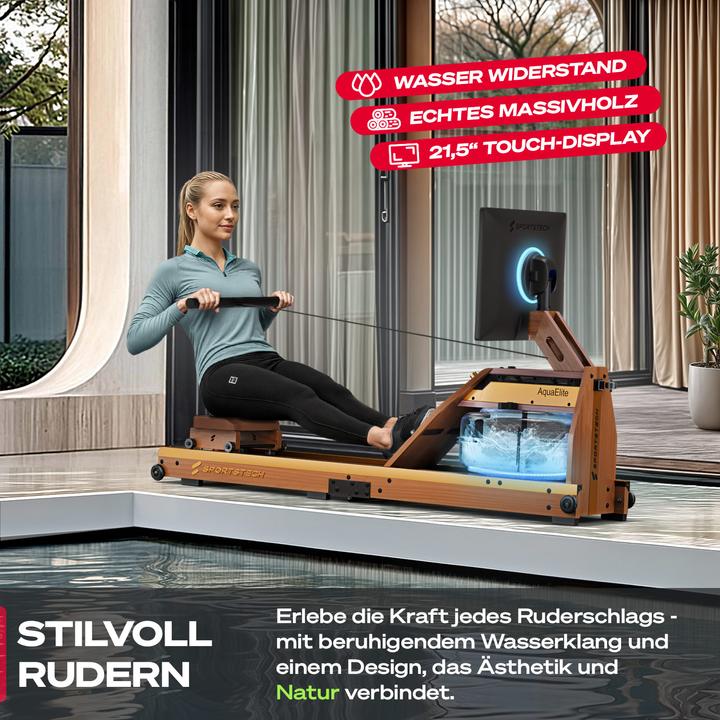 Actual product image (Set-A) Sportstech Rudergerät AquaElite Walnut