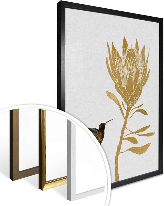 Produktbild Trenddeko Orara Studio - Hummingbird and Flower - goldene Blume (24 x 30 cm)
