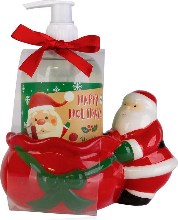Produktbild Accentra Seifenspender mit Flüssigseife SANTA in Seifenablage aus Keramik, Duft: Winter Berries (Handseifenspender, 350 ml)