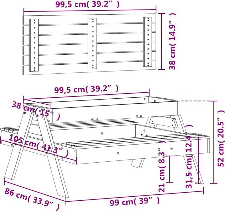 Image du produit VidaXL Table de pique-nique avec bac à sable pour les enfants