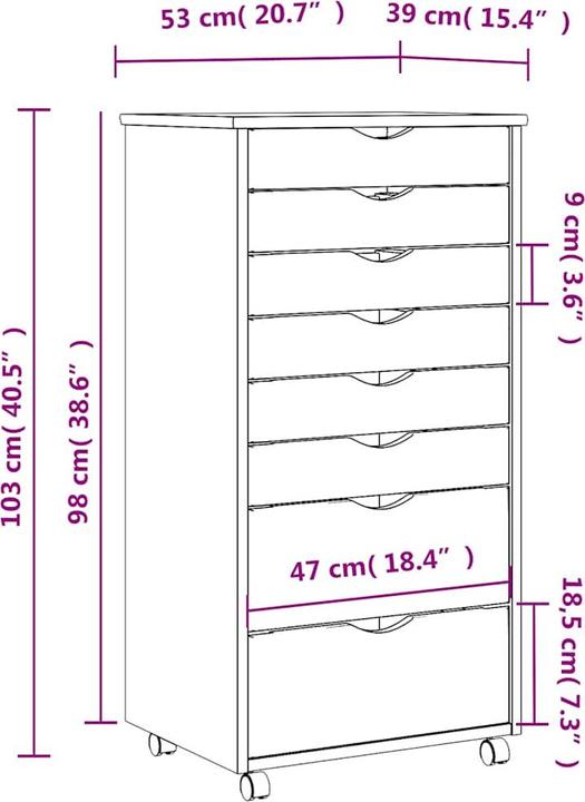 Image du produit VidaXL Rollschrank mit Schubladen MOSS Schwarz Massivholz Kiefer