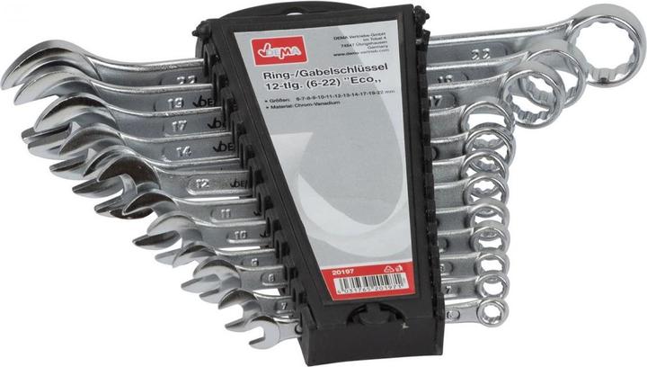 Produktbild Dema Ring-/Gabelschlüssel 12 tlg.(6-22) ECO (15 mm, 12 mm, 14 mm, 7 mm, 6 mm, 20 mm, 13 mm, 18 mm, 19 mm, 8 mm, 16 mm, 17 mm, 21 mm, 22 mm, 10  mm, 11 mm, 9 mm)