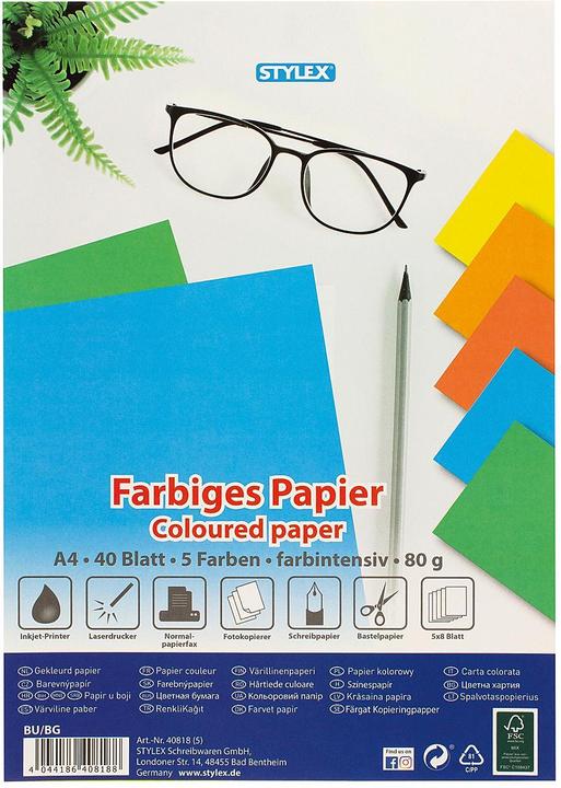 Image du produit Stylex Papier couleur (80 g/m², 40 x, A4)