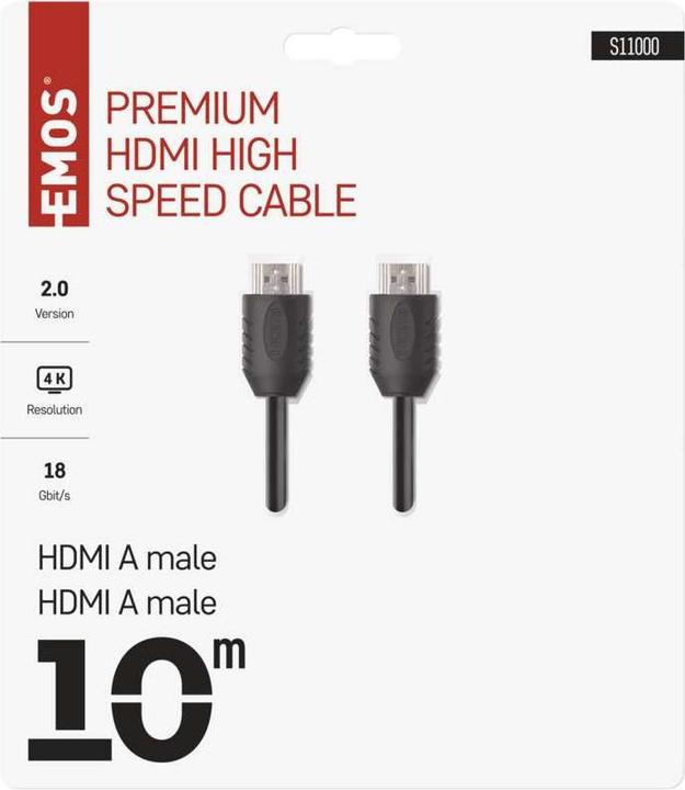 Image du produit Emos Câble HDMI haute vitesse 2.0 A mâle - A mâle 10m (10 m, HDMI)