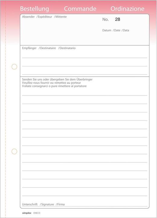 Image du produit Simplex Bons de commande 3 langues D/F/I (100 x)