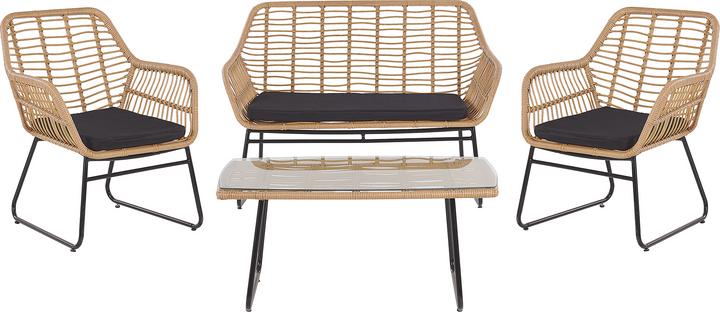 Produktbild Beliani Lounge Set Rattan natürlich 4-Sitzer Auflagen schwarz MINORI