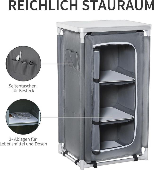 Produktbild Outsunny 2in1Campingtisch mit Arbeitsplatte und Fächern