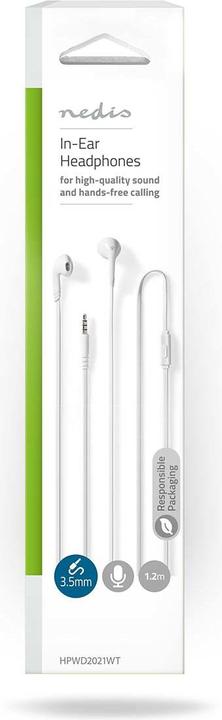 Produktbild Nedis Kopfhörer mit Kabel | 3.5 mm | Seillänge: 1.20 m | Eingebautes Mikro | Weiss (Kabelgebunden)