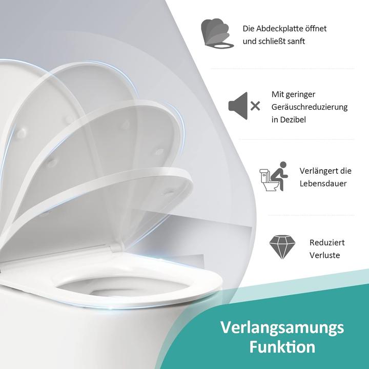 Produktbild Emke WC Sitz Toilettendeckel mit absenkautomatik, D-Form Klodeckel Weiss Klobrille Abnehmbar Toilette