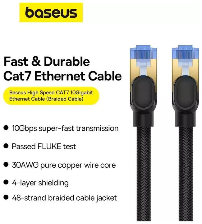 Image du produit Baseus Câble réseau en fil métallique cat.7 Ethernet RJ45, 10Gbps, 20m (noir) (S/FTP, CAT7, 20 m)