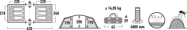 Produktbild High Peak Tauris 6 (Tunnelzelt, 14.50 kg, 6 Personen)