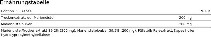 Nährwerte und Zutaten Phytopharma Mariendistel (80 Stück, Kapseln, 78 g)