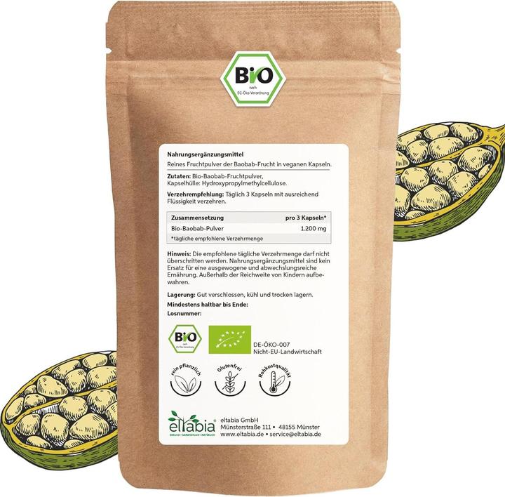 Actual product image Eltabia Organic Baobab Capsules | High Dose 1290mg daily dose (100 Piece, Capsules)