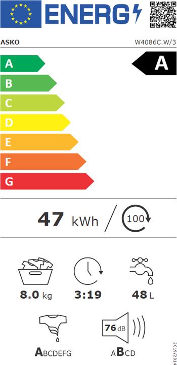 Etichetta energetica Asko Lavatrice automatica Logic W 4086C W/3 Bianco (8 kg, A sinistra)