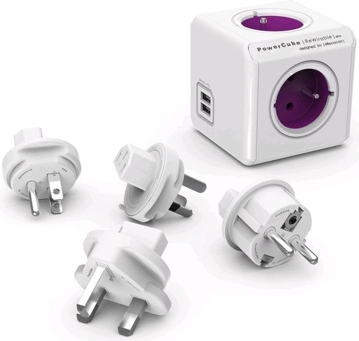 Actual product image Allocacoc PowerCube ReWiRable USB Extension Cable 4 AC Outlets Purple