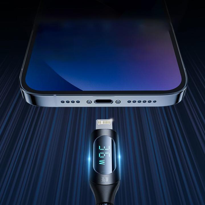 Image du produit Wozinsky Câble USB-C - Lightning WUCLC1 avec écran LED 36W 1m - noir (1 m, USB 2.0)