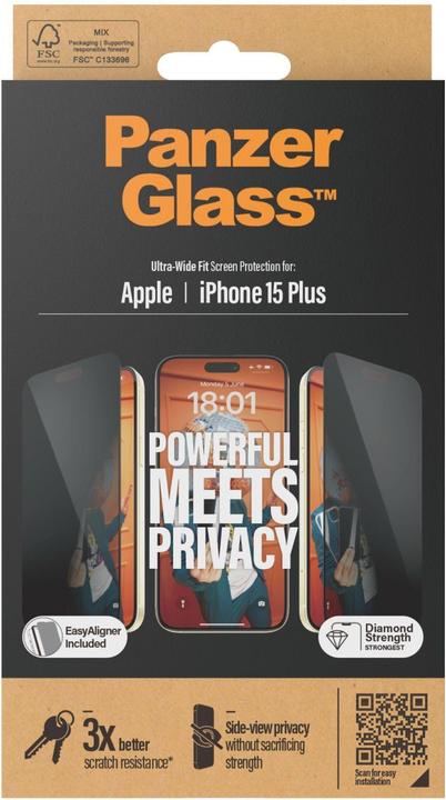 Actual product image PanzerGlass Privacy Screen Protector Ultra-Wide Fit (1 Piece, Apple iPhone 15 Plus)