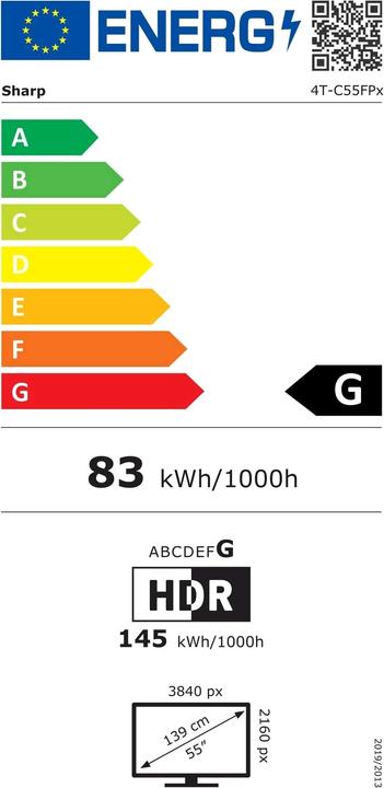 Energie-Label Sharp TV 55FP1EA 55, 3840 x 2160 (Ultra HD 4K), QLED (55", LED, 4K, 2023)