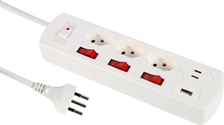 Actual product image Schoenenberger Power strip (6 x, Type 13, USB-A, USB-C, 2 m)