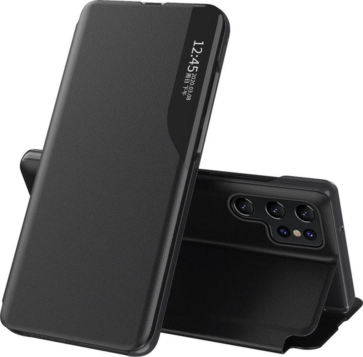 Hurtel Eco Leather View Case for Samsung Galaxy S25 Ultra with Flip and Stand - Black (Samsung Galaxy S25 Ultra)