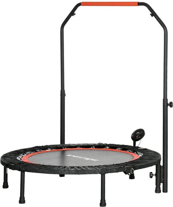 Swisshandel24 Mini trampoline, with height-adjustable handle, LCD monitor, steel, black+red, Ø102x99-123cm (102 cm)