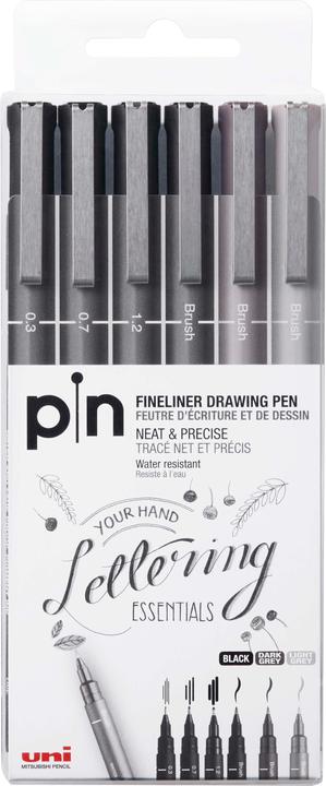 Actual product image Uni-ball PIN - Fineliner (Black, Grey, 6 x)