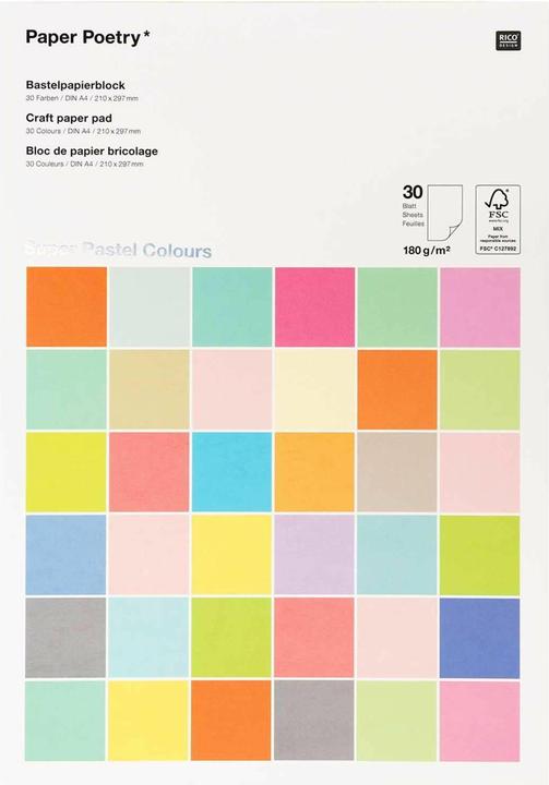 Actual product image Rico Design Construction paper 1 block of 30 sheets, pastel colours (180 g/m², 1 x)