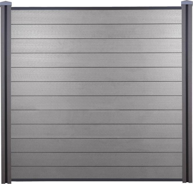 Produktbild Swisshandel24 WPC-Sichtschutz Sarthe, Windschutz Zaun, WPC-Pfosten 2er Set, 3,76m grau
