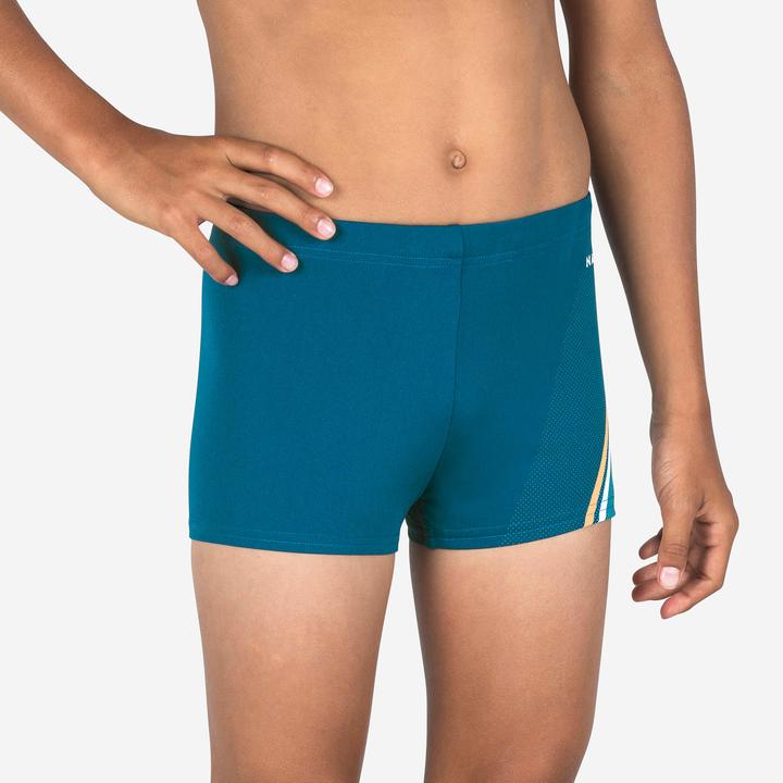 Image du produit Nabaiji Maillot boxer de bain natation Garçon - 500 Fitib bleu line beige (14, 15, 16)
