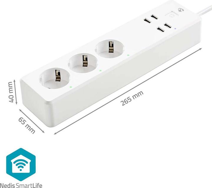 Produktbild Nedis SmartLife Power Strip | Wi-Fi | 3 x Schutzkontakt (CEE 7/3) / 4 x USB | 16 A | 3680 W | 1.80 m (3 x, CEE 7/3, 1.80 m)